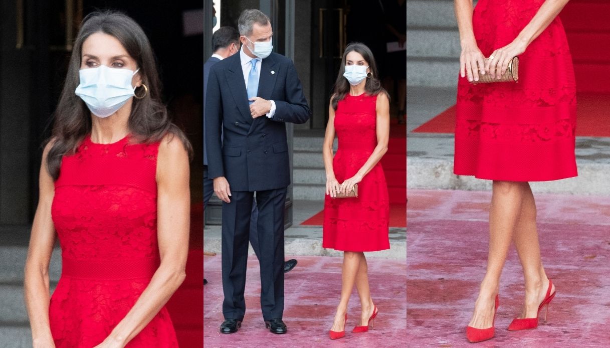 Letizia di Spagna splendida in rosso