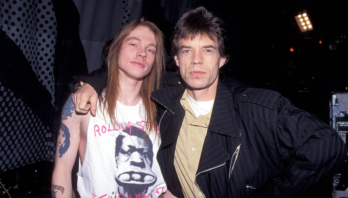 Axl Rose of Guns N' Roses with Mick Jagger