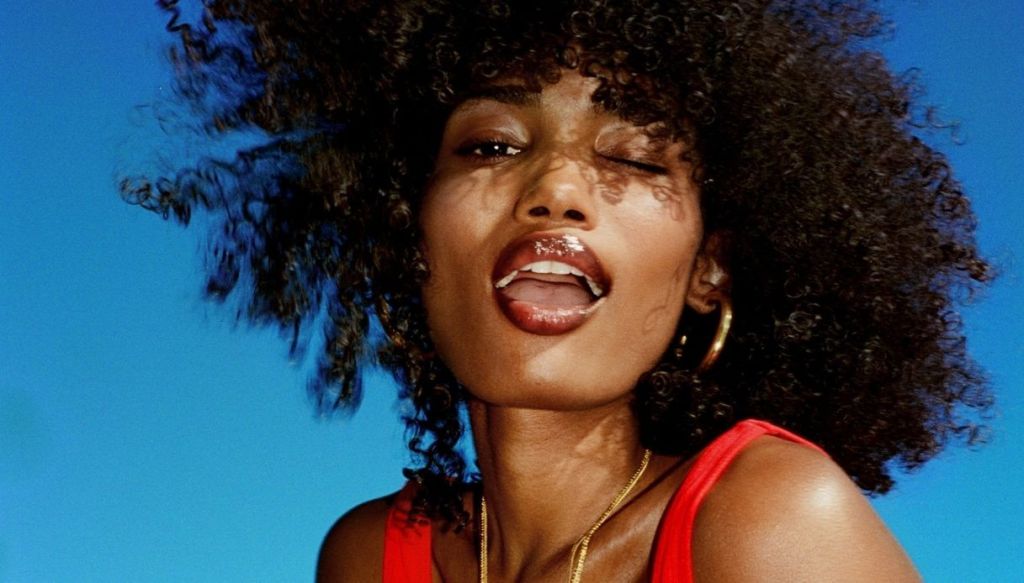 ragazza nera trucco naturale capelli afro gloss labbra