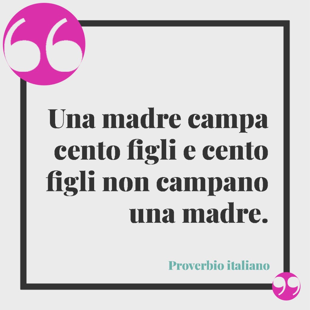 Frasi simpatiche per la nascita. Una madre campa cento figli e cento figli non campano una madre. (Proverbio italiano)