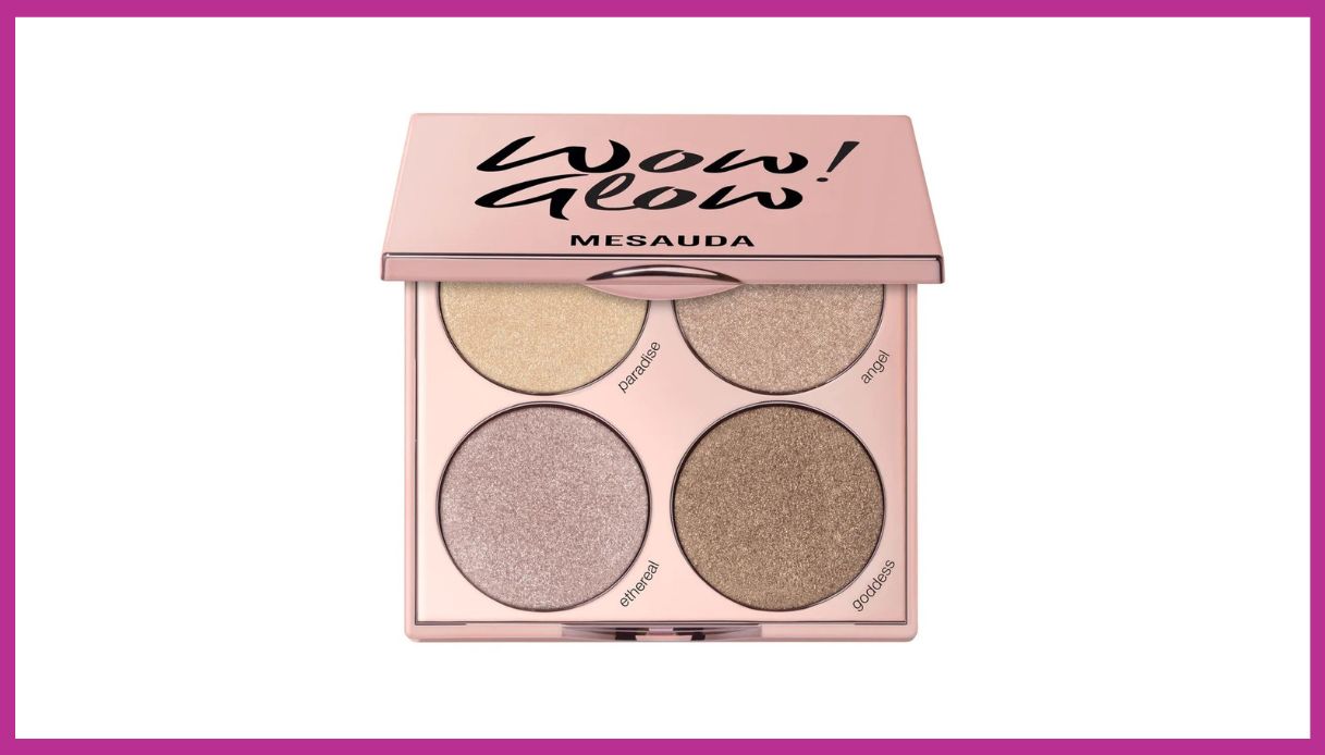 palette di illuminanti rosa con scritte nere Mesauda Milano