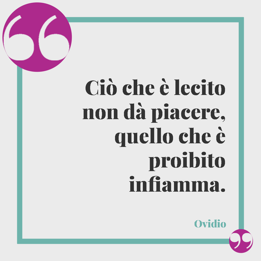 Frasi sulla passione. Ciò che è lecito non dà piacere, quello che è proibito infiamma. Ovidio