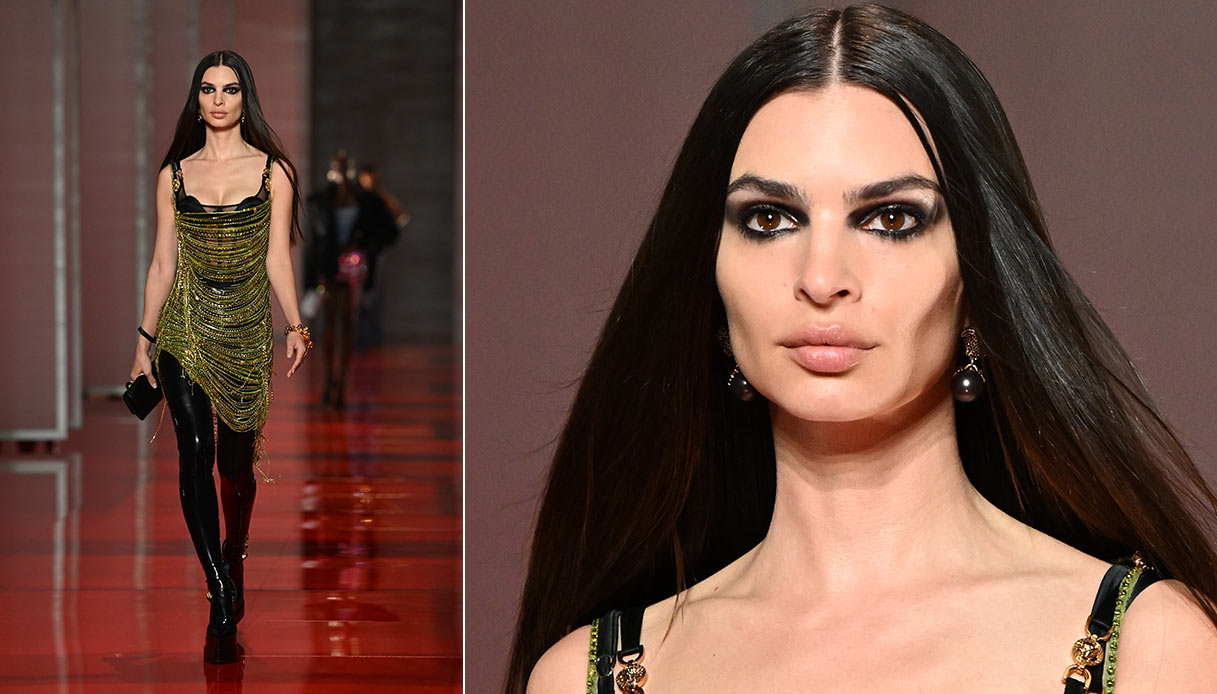 Emily Ratajkowski sfila per Versace alla Milan-Fashion-Week-Fall-Winter-2022-2023