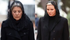 Carolina e Charlene di Monaco, look quasi identici: mantiglia in pizzo e cappotto nero