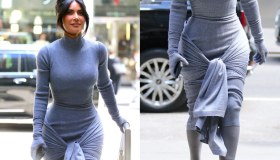 Kim Kardashian esagera col total look grigio (e non convince)