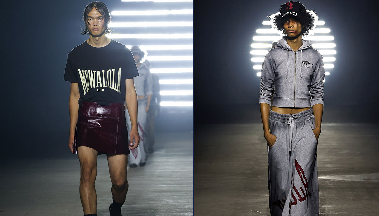 Modelli con gli occhi pesti alla sfilata Mowalola della London Fashion Week di settembre 2023