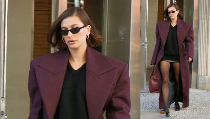 Haley Bieber in burgundy