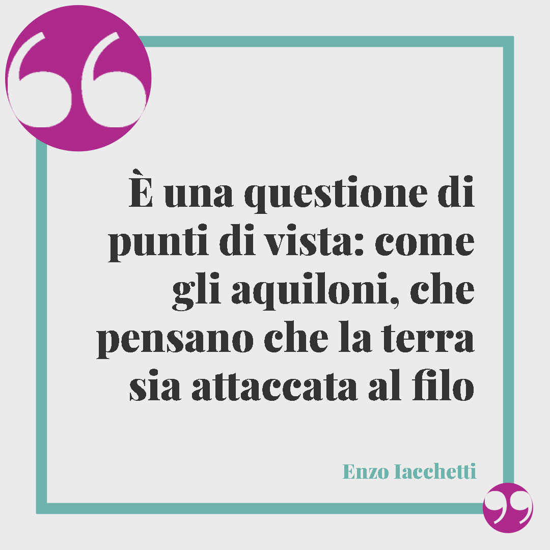 Frasi sui punti di vista. È una questione di punti di vista: come gli aquiloni, che pensano che la terra sia attaccata al filo (Enzo Iacchetti).