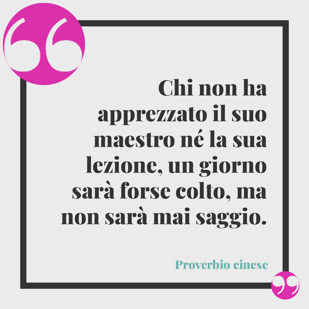 Frasi per le maestre. Chi non ha apprezzato il suo maestro né la sua lezione, un giorno sarà forse colto, ma non sarà mai saggio. (Proverbio cinese)