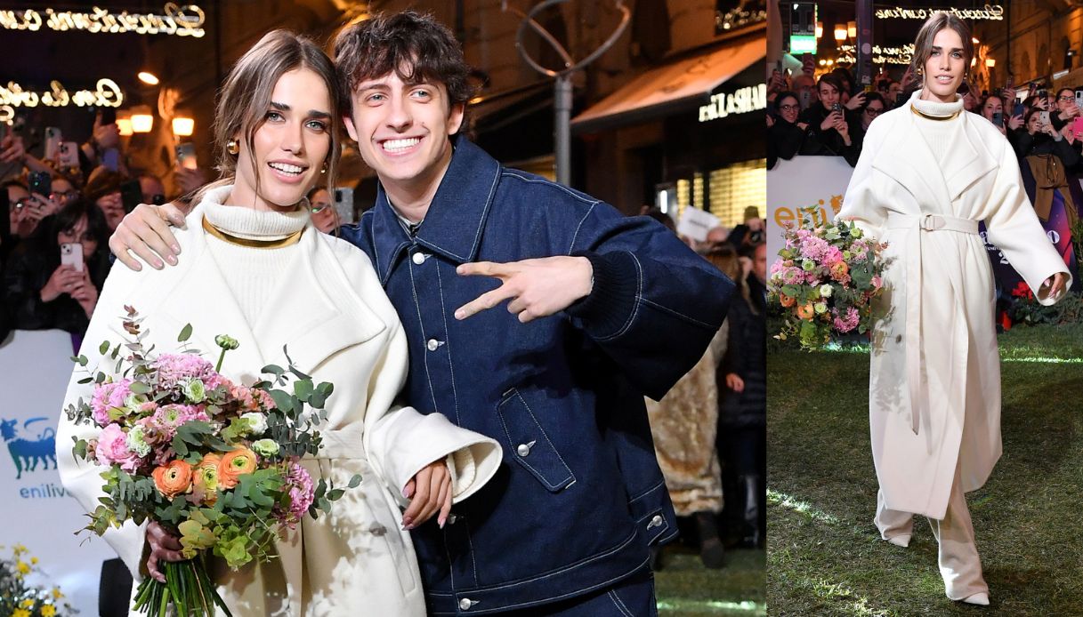 Clara con Sangiovanni, il look per il Green Carpet di Sanremo 2024