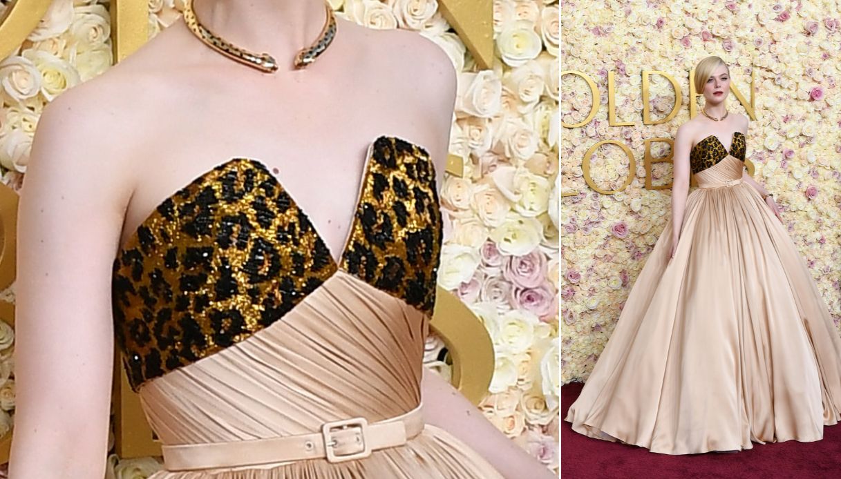 Tra le attrici che hanno saputo osare con stile anche Elle Fanning, che ha presenziato ai Golden Globes 2025 con un abito da principessa, con corpetto e gonna a ruota beije, animato da tantissime onde. La creazione di Balmain è stata resa moderna da delle applicazioni leopardate sulla scollatura e da un cinturino in vita. Azzeccato anche il girocollo rigido in oro, sfoggiato al collo dalla star.